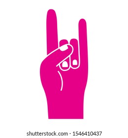 Vector illustration of a hand rock gesture - Pink isolated simple object on white background - Design for T-Shirt, sticker, poster