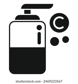 Vector illustration of a hand sanitizer bottle icon for personal care and hygiene. Featuring antibacterial gel pump for health and safety. In black and white graphic design