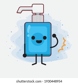 Vector Illustration of Hand Sanitizer Character with cute face, simple hands and leg line art on Isolated Background. Flat cartoon doodle style.