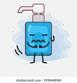 Vector Illustration of Hand Sanitizer Character with cute face, simple hands and leg line art on Isolated Background. Flat cartoon doodle style.