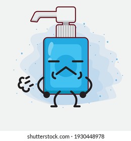 Vector Illustration of Hand Sanitizer Character with cute face, simple hands and leg line art on Isolated Background. Flat cartoon doodle style.