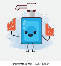 Vector Illustration of Hand Sanitizer Character with cute face, simple hands and leg line art on Isolated Background. Flat cartoon doodle style.