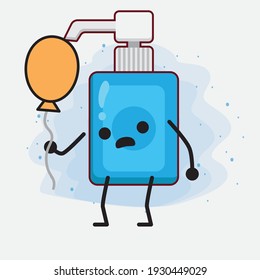 Ilustración vectorial del personaje de Sanitizer Mano con cara linda, manos simples y líneas de piernas en fondo aislado. Estilo de dibujo animado plano.