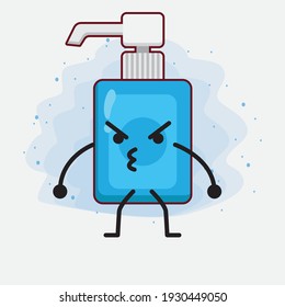 Vector Illustration of Hand Sanitizer Character with cute face, simple hands and leg line art on Isolated Background. Flat cartoon doodle style.