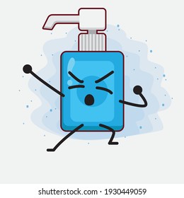 Vector Illustration of Hand Sanitizer Character with cute face, simple hands and leg line art on Isolated Background. Flat cartoon doodle style.