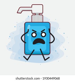 Vector Illustration of Hand Sanitizer Character with cute face, simple hands and leg line art on Isolated Background. Flat cartoon doodle style.