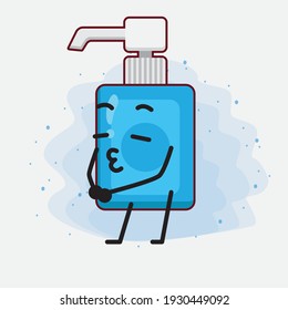 Vector Illustration of Hand Sanitizer Character with cute face, simple hands and leg line art on Isolated Background. Flat cartoon doodle style.