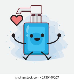 Vector Illustration of Hand Sanitizer Character with cute face, simple hands and leg line art on Isolated Background. Flat cartoon doodle style.