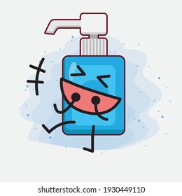 Vector Illustration of Hand Sanitizer Character with cute face, simple hands and leg line art on Isolated Background. Flat cartoon doodle style.