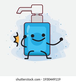 Vector Illustration of Hand Sanitizer Character with cute face, simple hands and leg line art on Isolated Background. Flat cartoon doodle style.