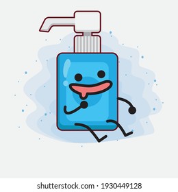 Vector Illustration of Hand Sanitizer Character with cute face, simple hands and leg line art on Isolated Background. Flat cartoon doodle style.