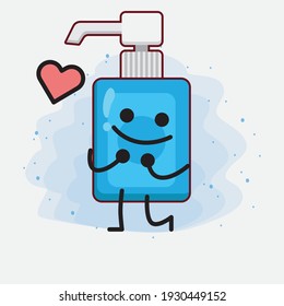Ilustración vectorial del personaje de Sanitizer Mano con cara linda, manos simples y líneas de piernas en fondo aislado. Estilo de dibujo animado plano.