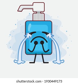 Ilustración vectorial del personaje de Sanitizer Mano con cara linda, manos simples y líneas de piernas en fondo aislado. Estilo de dibujo animado plano.