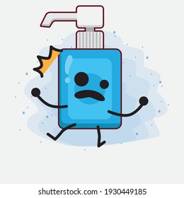 Vector Illustration of Hand Sanitizer Character with cute face, simple hands and leg line art on Isolated Background. Flat cartoon doodle style.