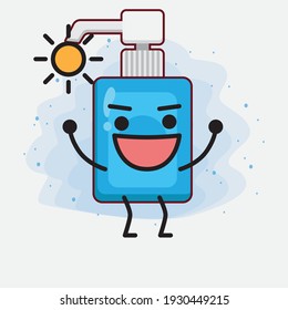 Vector Illustration of Hand Sanitizer Character with cute face, simple hands and leg line art on Isolated Background. Flat cartoon doodle style.
