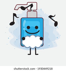 Vector Illustration of Hand Sanitizer Character with cute face, simple hands and leg line art on Isolated Background. Flat cartoon doodle style.