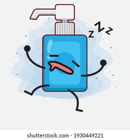 Vector Illustration of Hand Sanitizer Character with cute face, simple hands and leg line art on Isolated Background. Flat cartoon doodle style.
