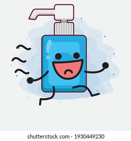 Vector Illustration of Hand Sanitizer Character with cute face, simple hands and leg line art on Isolated Background. Flat cartoon doodle style.