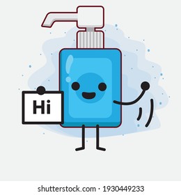 Vector Illustration of Hand Sanitizer Character with cute face, simple hands and leg line art on Isolated Background. Flat cartoon doodle style.