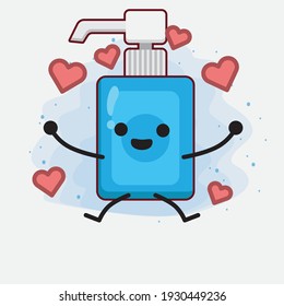 Vector Illustration of Hand Sanitizer Character with cute face, simple hands and leg line art on Isolated Background. Flat cartoon doodle style.