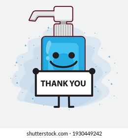 Vector Illustration of Hand Sanitizer Character with cute face, simple hands and leg line art on Isolated Background. Flat cartoon doodle style.