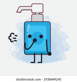 Vector Illustration of Hand Sanitizer Character with cute face, simple hands and leg line art on Isolated Background. Flat cartoon doodle style.