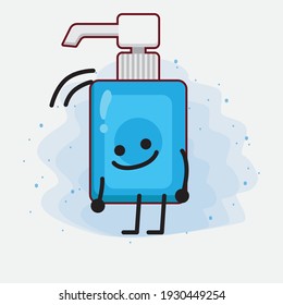 Vector Illustration of Hand Sanitizer Character with cute face, simple hands and leg line art on Isolated Background. Flat cartoon doodle style.