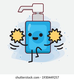 Vector Illustration of Hand Sanitizer Character with cute face, simple hands and leg line art on Isolated Background. Flat cartoon doodle style.