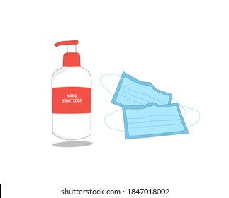 ilustración vectorial del sanitizador de mano y máscara
