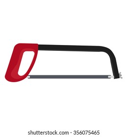 Vector illustration hand saw with red handle. Hand saw for cutting metal