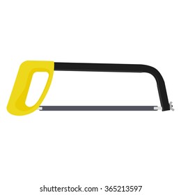 Vector illustration hand saw with yellow handle. Hand saw for cutting metal