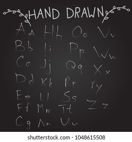 vector illustration of a hand. set of letters. Alphabet chalked on a blackboard