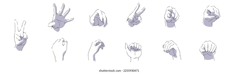 vector illustration of hand shape japanese anime manga version, sign language expression, art hand shape drawing, icon shape illustration,