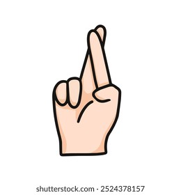 vector illustration of hand showing cross finger, isolated on white background