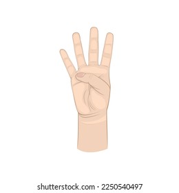 Vector illustration of a hand showing four fingers isolated on white background