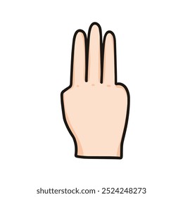 Ilustración vectorial de la mano que muestra el número tres, bueno para contar la mano del número aislada en el fondo blanco