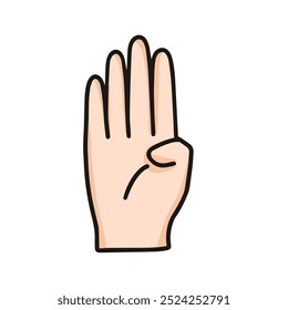 ilustração vetorial da mão mostrando o número quatro, isolado no fundo branco