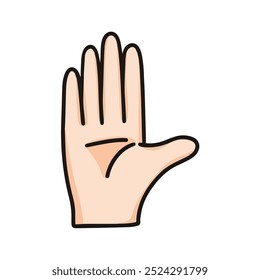 vector illustration of hand showing number five, hello gesture, raising hand, isolated on white background