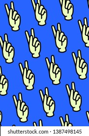 Vector illustration ,hand showing peace sign. Reppetition ,pattern .