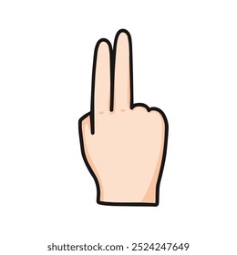 vector illustration of hand showing peace sign, number two for counting number, and playing rock paper scissor