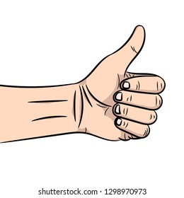 The vector illustration of a hand showing the sign a thumb up on a white background