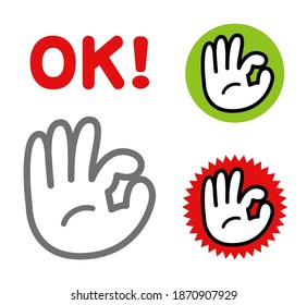 Vector illustration of hand sign. (OK sign icon set)