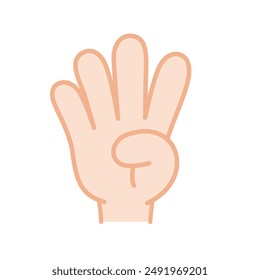 Vector illustration of a hand sign representing the number 4 with fingers. The width of the outline of the vector data can be changed.