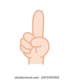 Vector illustration of a hand sign representing the number 1 with fingers. The width of the outline of the vector data can be changed.