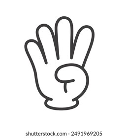 Vector illustration of a hand sign representing the number 4 with fingers. The width of the outline of the vector data can be changed.