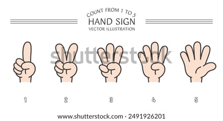 Vector illustration of hand signs representing numbers with fingers. The width of the outline of the vector data can be changed.