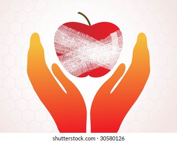 silueta de mano de ilustración vectorial sosteniendo manzana roja con yeso