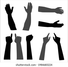 Ilustración vectorial de las siluetas de mano. Imagen de diferentes gestos.