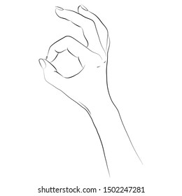 Vector illustration of hand in simple outline style. OK sign
