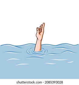 Vector Illustration Of Hand Sinking Man In The Midst Of Wave